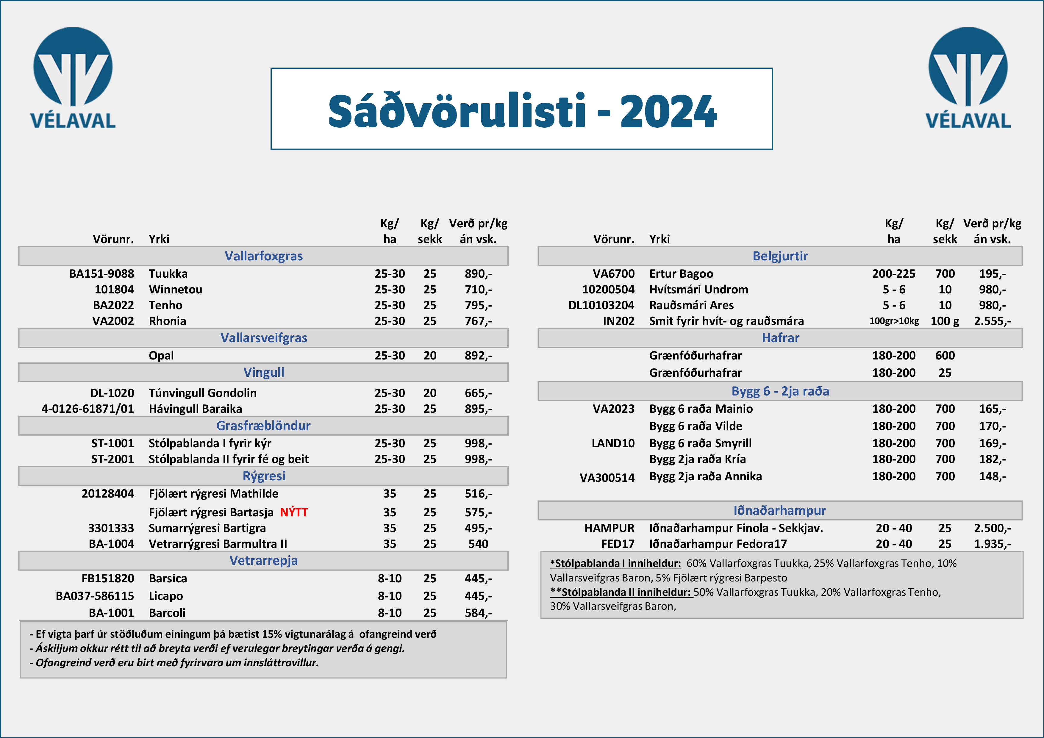 Sáðvörulisti 2024