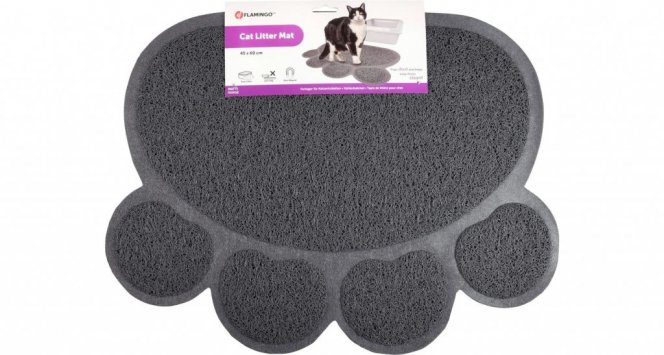 Cat lit tray mat paw ant grey 60x45