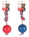 Rubber ball 7cm w/rope assortm